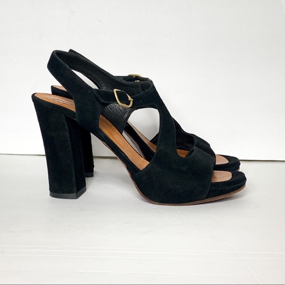 Chie Mihara Shoes - Chie Mihara Black Suede Block Heel Heeled Sandals